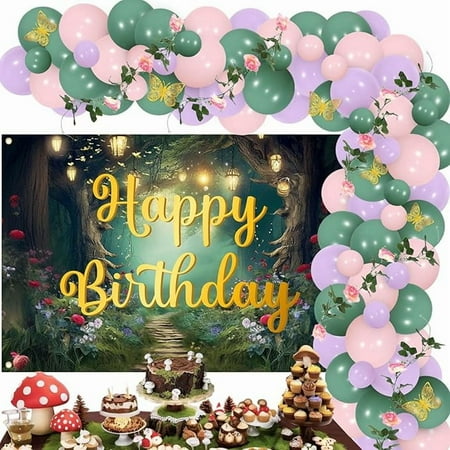 Magical Forest Fairy Birthday Party Decorations Mushrooms Forest Happy Birthday Backdrop Banner Enchanted Forest Birthday Balloon Garland Arch Spring Garden Party Floral Forest Party for Bday