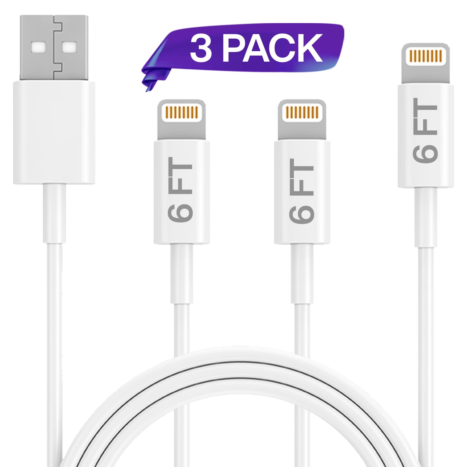 5 Pack 10 FT Lightning Charging Cables USB Data Cord High Speed Cable Compatible with iPhone 13 12 11 XS XR X Pro Max Mini 8 7 6S 6 Plus 5S SE iPad iPod AirPods Color MFi Certified iPhone Charger, 
