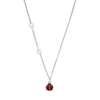 Delight Jewelry Silver-tone Mini Red Translucent Ladybug - Silvertone Class of 2026 Delicate Bar Necklace, 18.75"