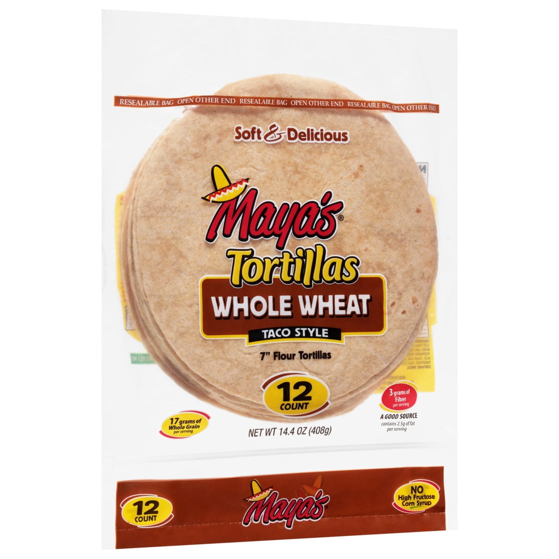 Maya's Whole Wheat Taco Style 7 Inch Flour Tortillas 12 Each