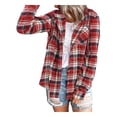 thumbnail image 3 of Baberdicy Women's Hooded Plaid Shirt, Turn-Down Collar Long Sleeve Loose Sweater Blouse Top , Oversized Plaid Shirt, Hooded Flannel Coat, Fall Layer Wine M, 3 of 5
