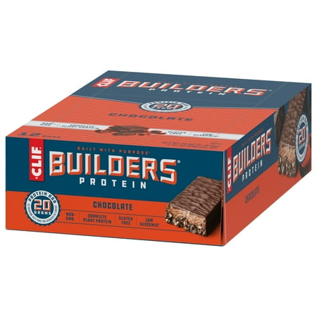 CLIF BUILDERS Protein Bars Chocolate Flavor, Plant Protein, Gluten Free Bars, 12ct