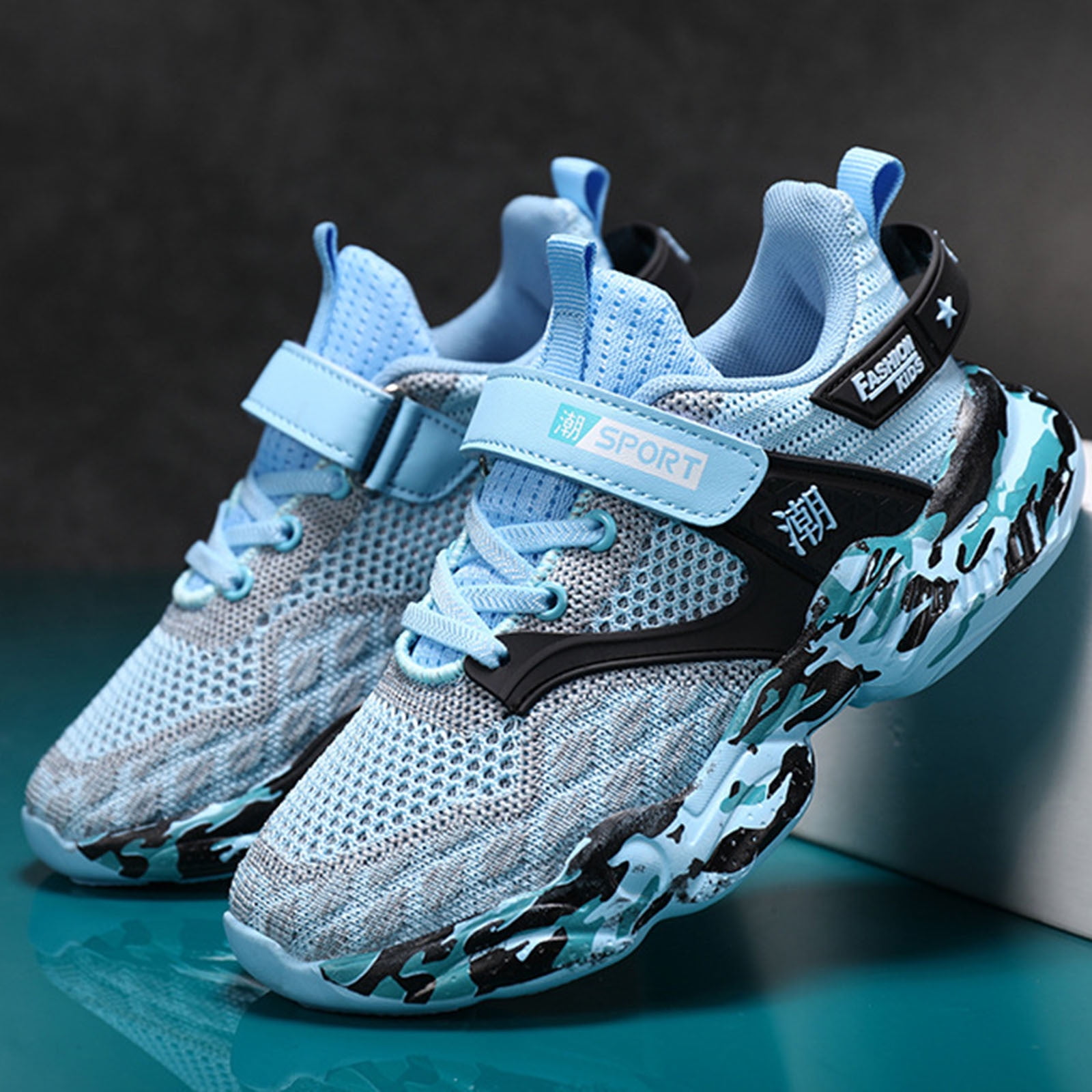 Boys Girls Tennis Running Shoes Kids Soft Mesh Breathable Athletic Sports Gym Sneakers For Little/Big Kid Comfort Toddler Footwear, Sky Blue, 9.5-10 Years