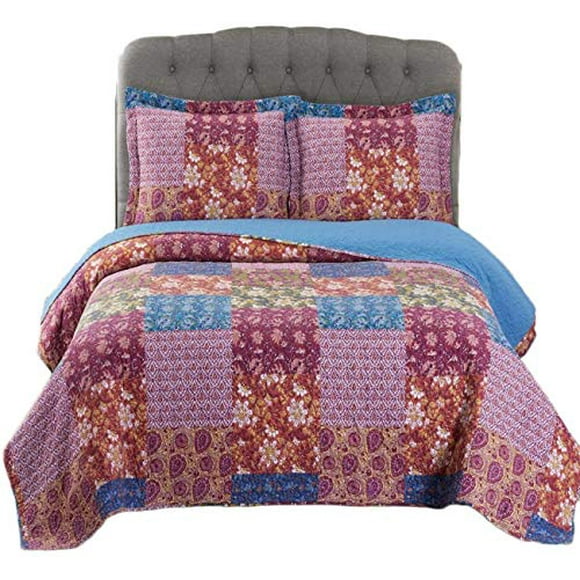 Kenzy Oversized Coverlet Set, Luxury Printed Design Quilt, Bedspread Set - Filled Quilts - Fits Pillow top Mattresses - 2PC Set - Twin / Twin-Extra-Long Size