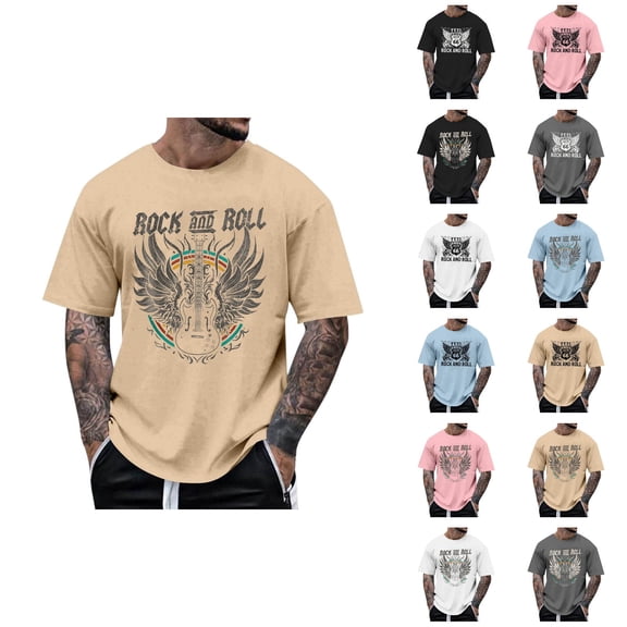 Rock and Roll Graphic Tees for Men 2026 Summer Casual Short Sleeve Crewneck Rock Music Lover T Shirts Streetwear