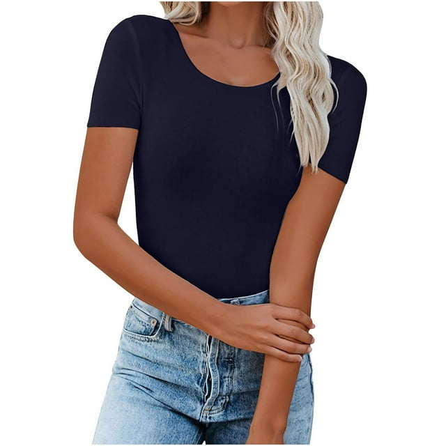Timegard Tops for Women Summer Crew Neck Short Sleeve Solid Color Blouse Casual Tops Basic Tee Shirts