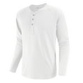 thumbnail image 2 of Zimjoy Men Long Sleeve Shirt Crewneck Henley Button Up Tops Casual Regular Fit Outfits Fall Lightweight Ropa De Hombre, White 2XL, 2 of 4