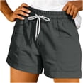 thumbnail image 2 of Pounoo Shorts for Women Elastic Drawstring Waist Roll Cuff Patch Pocket Plain Detail Relaxed Fit Shorts Beach Walk Wrinkle Resistant Cargo Shorts Women Gift, 2 of 5