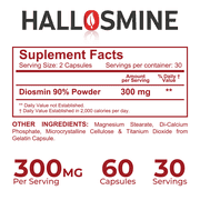 HALLUSA NATURAL Hallosmine Diosmin Circulation & Vein Support, Bioflavonoids 300mg, Lymphatic Drainage, Swelling & Heavy Legs, 60 Capsules