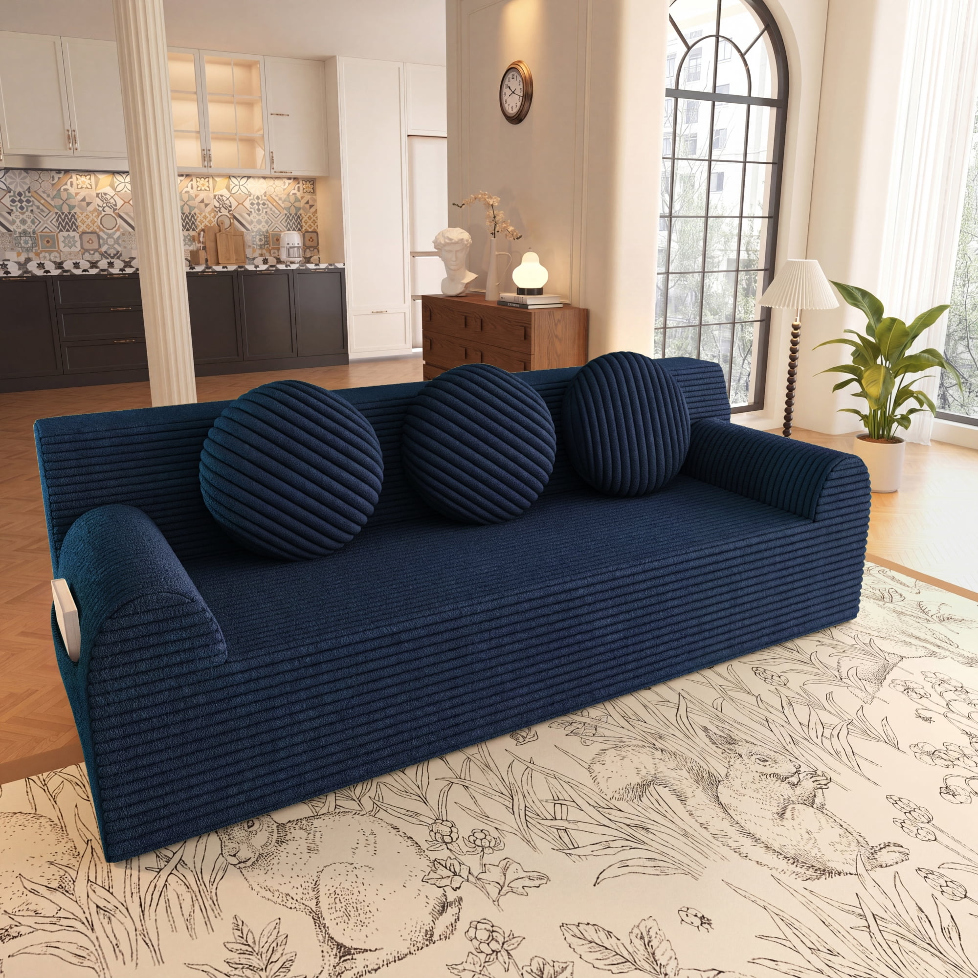 Leumius 3 Setaser Sofa,71" Corduroy Fabric Upholstered Loveseat Couch with Deep Seat for Living room,Bedroom,Apartment,No Assembly Required,Aged Blue