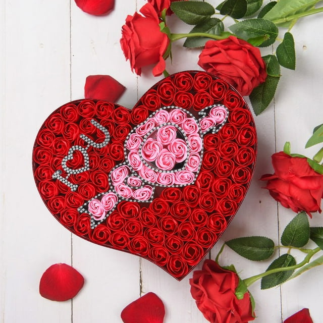 Fiudx Jabón de Rosas, Caja de Regalo Romántica, Diseño de Pétalos de Rosa, Jabón Corporal con Aroma Floral, Decoración Elegante para San Valentín, Día de La Madre, Aniversario, Juego de 39 X 36 X 4,5