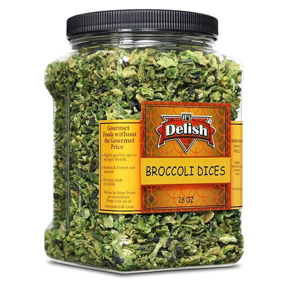 Gourmet Dried Broccoli Dices by Its Delish, 28 OZ Jumbo Container Jar  Vegan and Kosher Dried Vegetables for Convenient Meals and Cooking