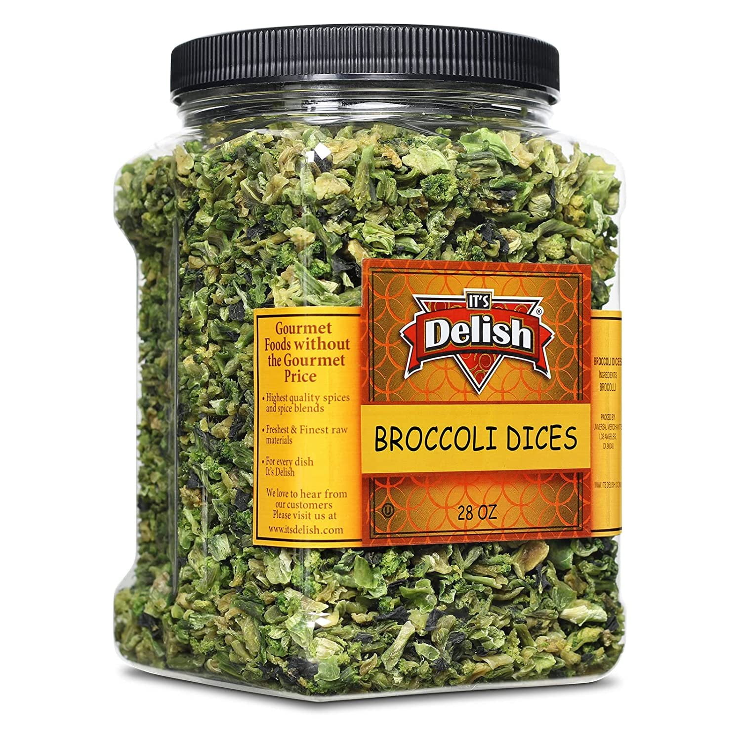 Gourmet Dried Broccoli Dices by Its Delish, 28 OZ Jumbo Container Jar Vegan and Kosher Dried Vegetables for Convenient Meals and Cooking
