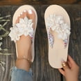 thumbnail image 3 of Rokment Flower Flip Flops for Women 2026 Boho Beach Summer Fashion Casual Thongs Slip on Flat Sandals Travel Memory Foam Slides Slippers Vacation Beige Size 6.5, 3 of 5