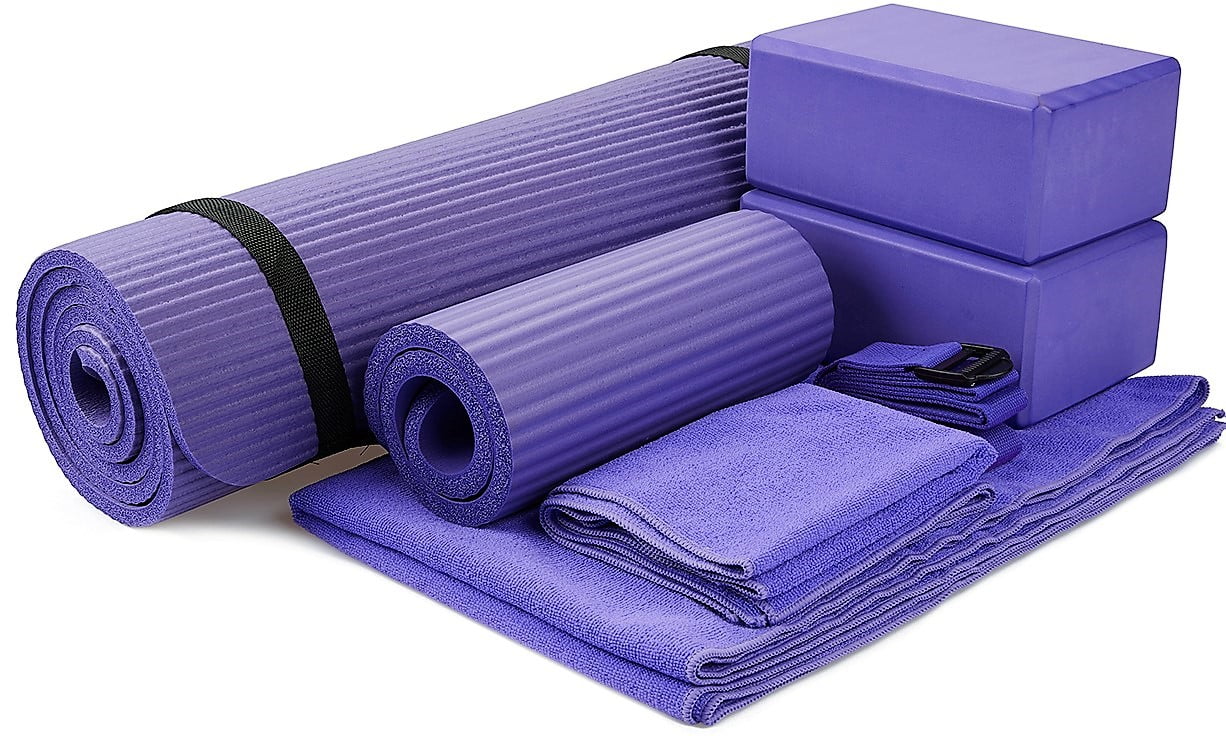 Everyday Essentials GoYoga 7Piece Set Include Yoga Mat with Carrying Strap, 2 Yoga Blocks