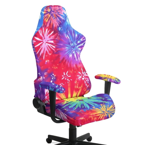 HELLHERO Tie-Dye Firework Pattern Scratch Resistant Fit Gaming Chair Cover with Armrest Covers for Office Game, Stretch Non Slip 4 Pack Gaming Chair Covers with Armchair Slipcover
