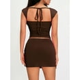 thumbnail image 6 of Biezeib Women 2pcs Summer Outfits Solid Color Backless Short Sleeve T-shirt and Casual Elastic Mini Skirt Set, 6 of 6
