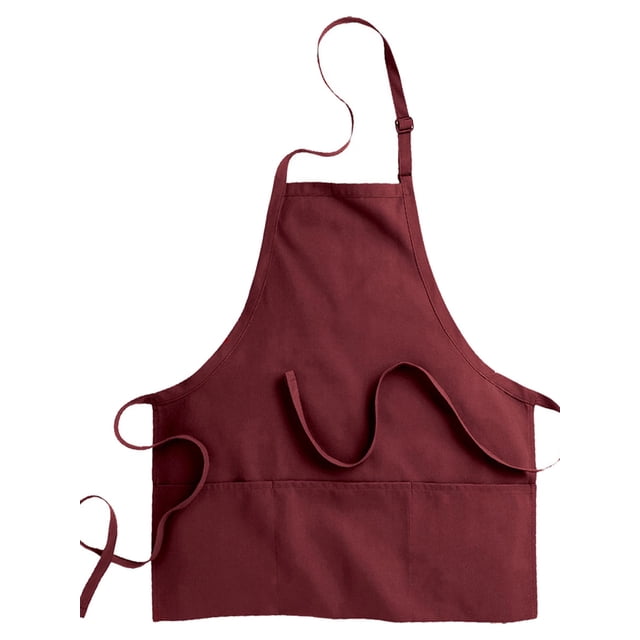 Ed Garments Three Divisional Pocket Bib Apron, WINE, One Size