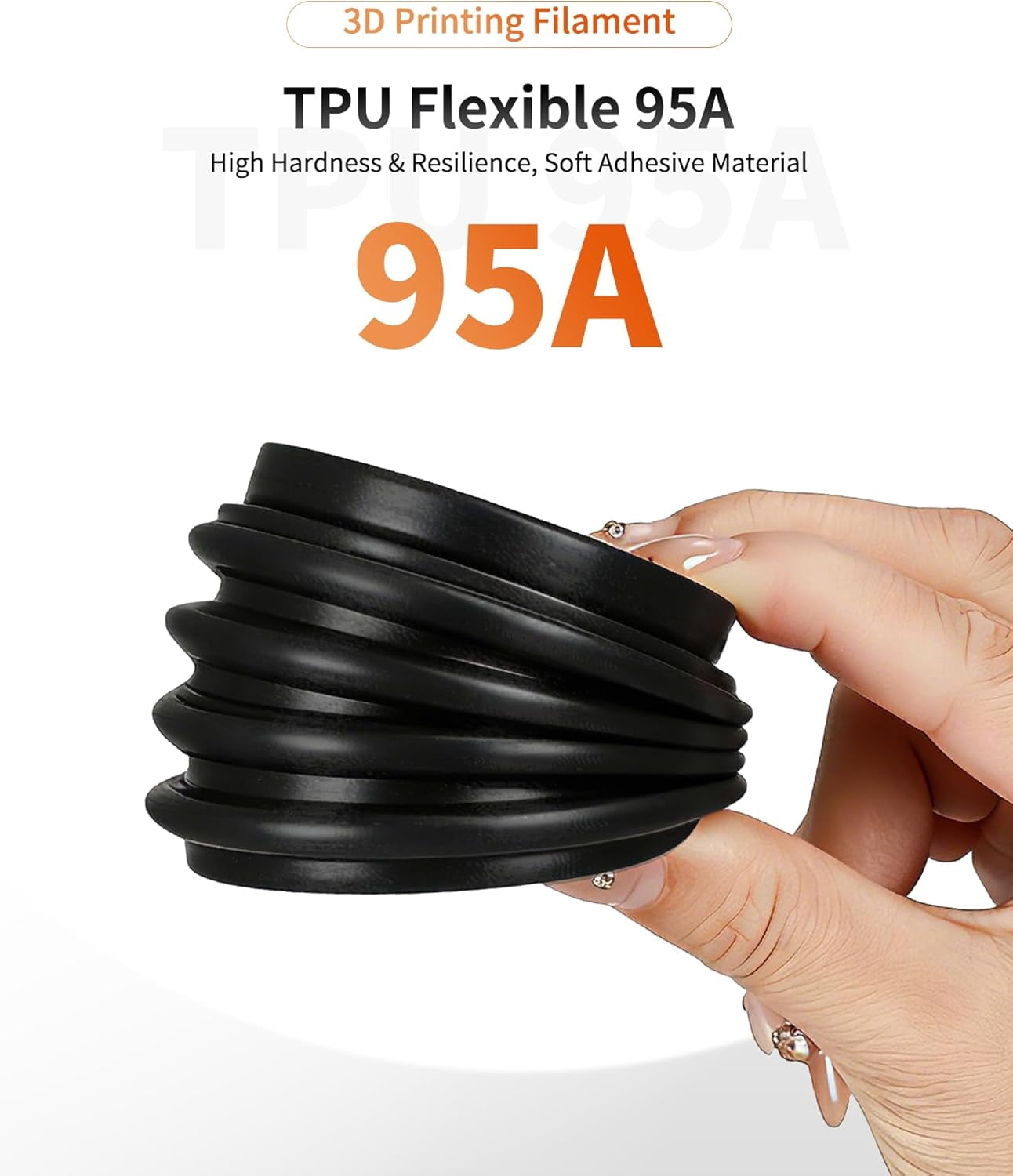 TPU 3D Printer Filament 1.75mm, High Speed 95A TPU Black Filament, 1KG Flexible 3D Filament for Fast Printing, Dimensional Accuracy +/- 0.02mm, Suitable for Most FFF 3D Printers（Black）