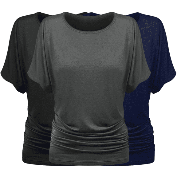 Sweet Hearts 3-Pack Dolman Top for Women- Short Sleeve Solid Business Casual Shirt with Elastic Side Ruching Made in USA