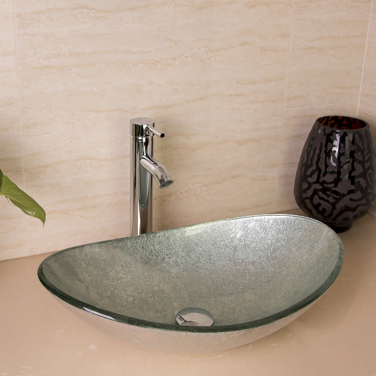 Walcut Bathroom Vanity Art Oval Glass Vessel Sink Basin Faucet Popup Drain Combo New