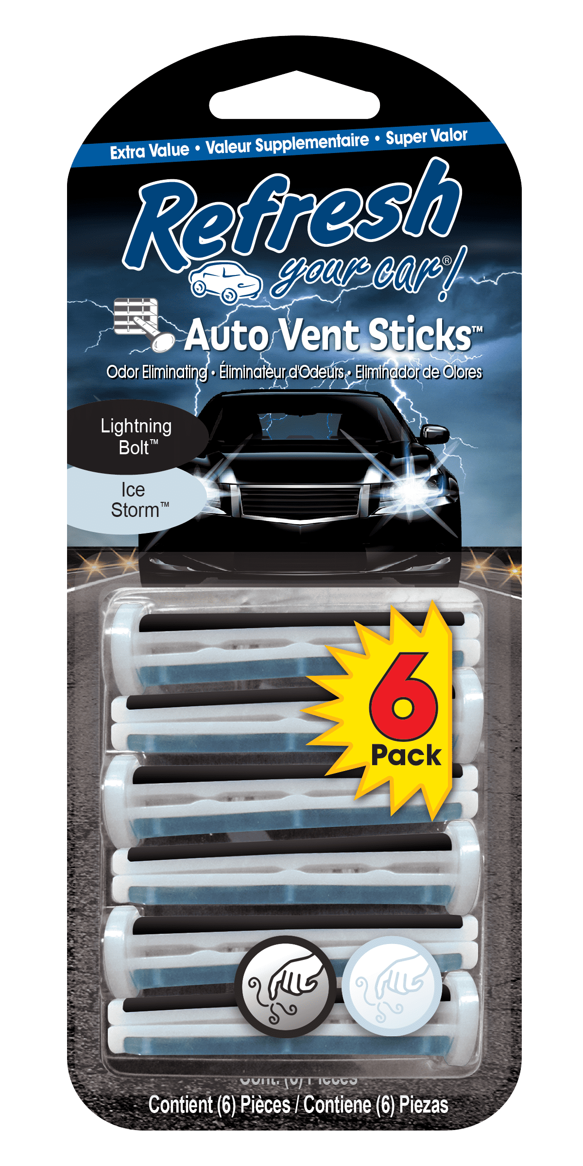 Refresh Your Car! Air Freshener, Lightning Bolt/Ice Storm, 6 Pack