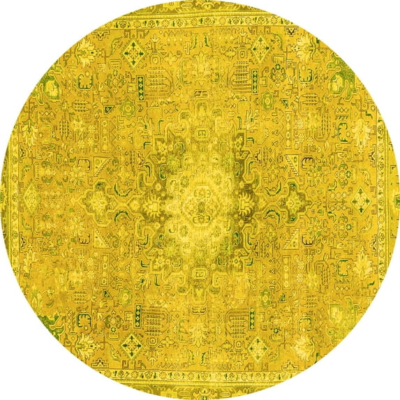 Ahgly Company Machine Washable Indoor Round Abstract Yellow Modern Area Rugs, 6' Round