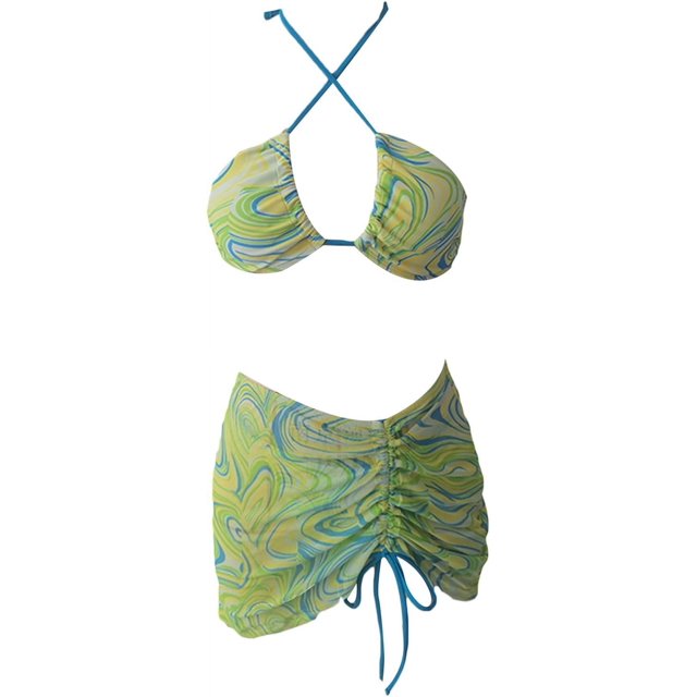 Traje de baño de dos piezas para mujer, traje de baño con estampado Floral, recorte Sexy, Push Up, encaje, conjunto de Bikini triangular con cuello Halter, traje de baño