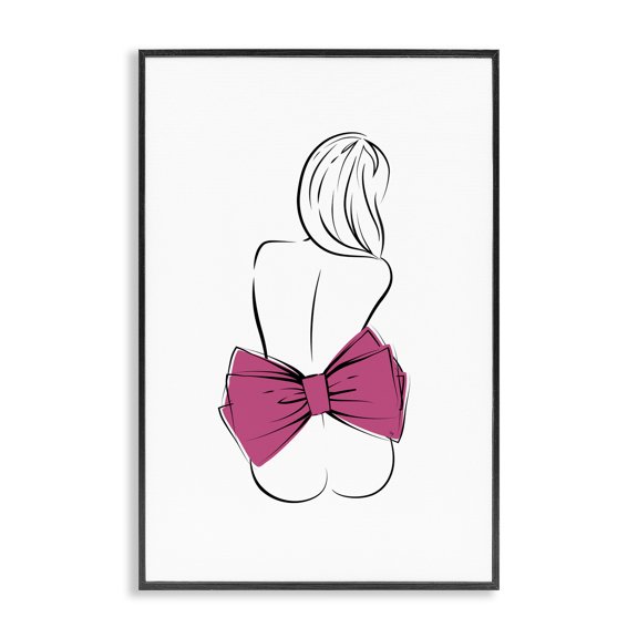 Stupell Industries Pink Bow Nude Black Framed Giclee Art design by Martina Pavlova, 18 x 12