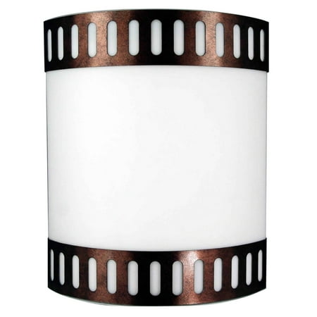 

18W Wall Lamp with Acrylic Plate and Steel Trim White and Rustic Brown- Saltoro Sherpi