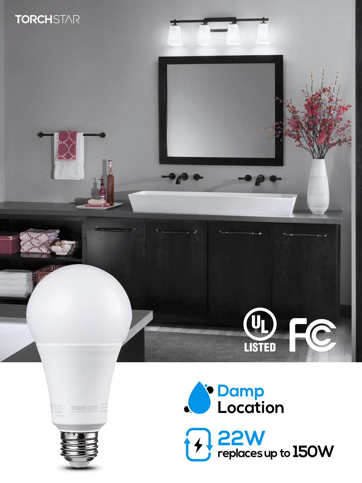TORCHSTAR A21 Dimmable LED Bulb, CRI 80+, 22W, 5000K Daylight, E26 Medium Base, Pack of 2