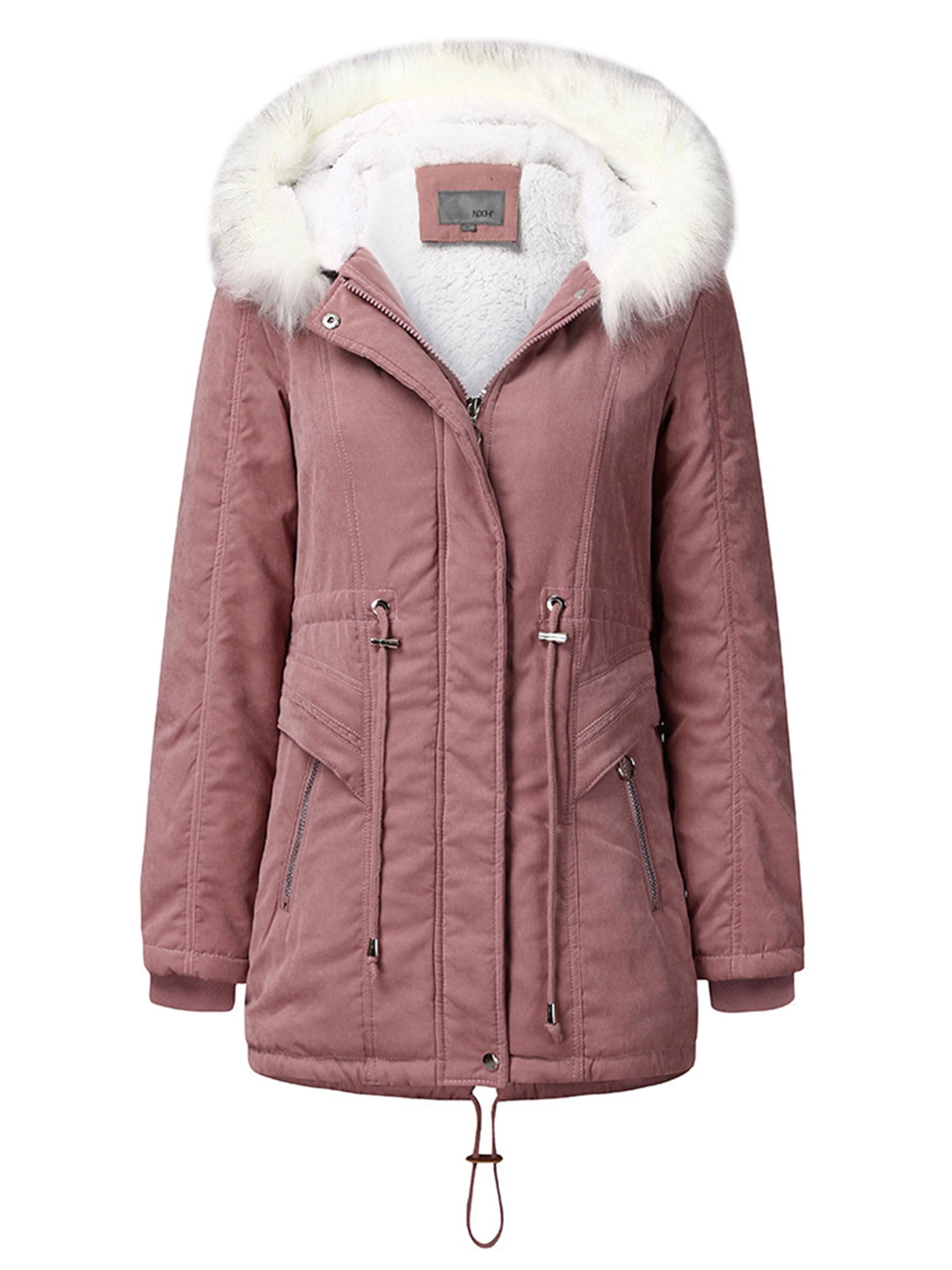 Women Quilted Puffer Parka Long Down Cotton Large Fur Collar Hooded Coat Thicken