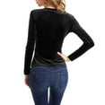 thumbnail image 7 of YEJIMAN Long Sleeve T-shirt, Black Shirt Women, Women Deep V Neck Long Sleeve Velvet Unique Cross Wrap Slim Fit Tops,, 7 of 7