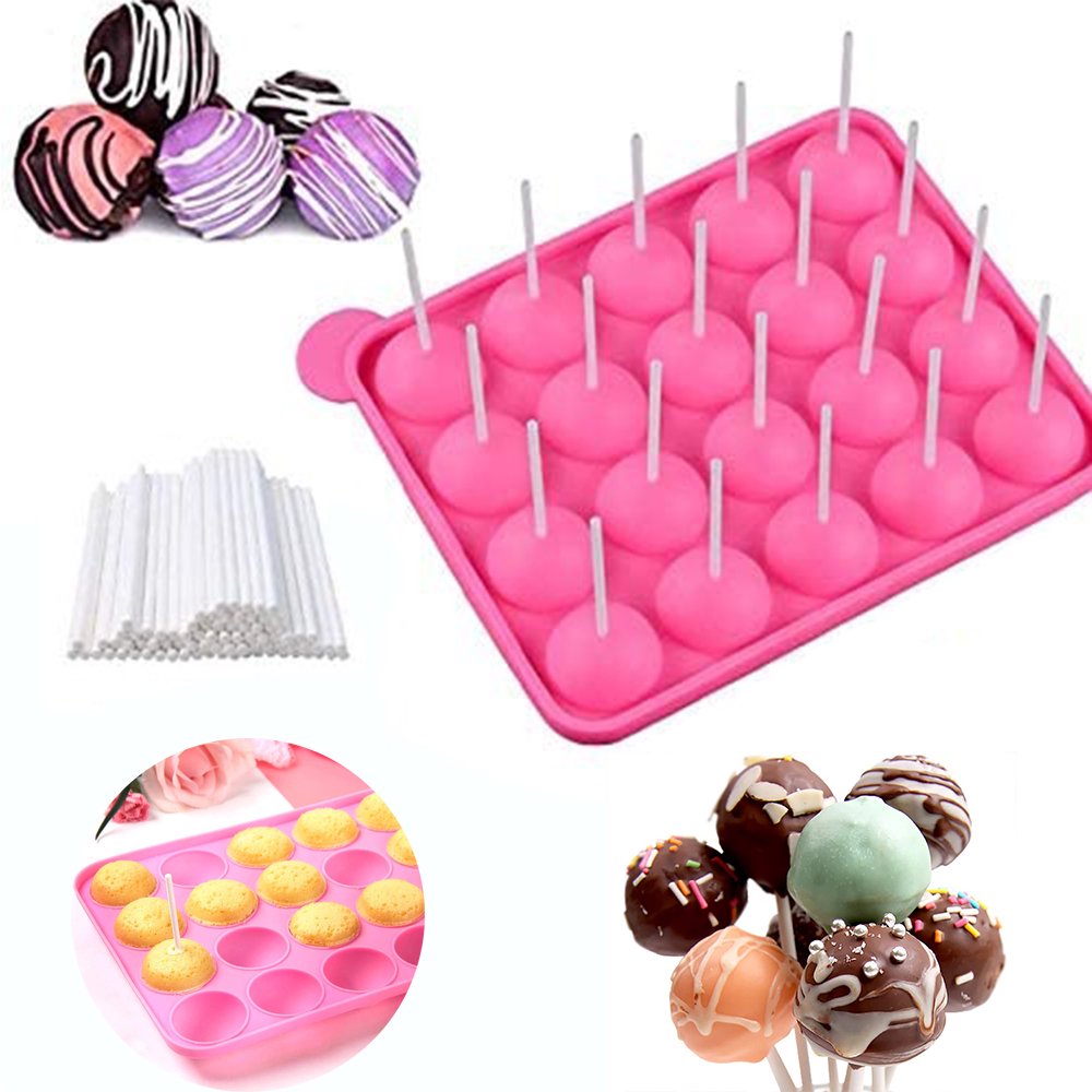 Silicone Cake Pop Maker Set, Bpa Free Ball Shaped Mold with 20 Treat