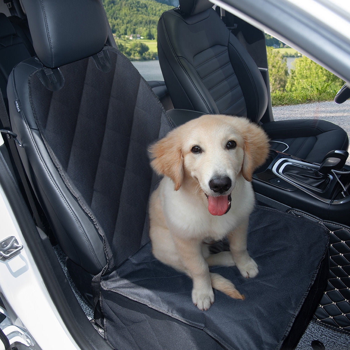 PawHut Pet Car Seat Cover Dog Front Seat Protector Waterproof Anti-Slip Mat Liner Travel Accessories Black 