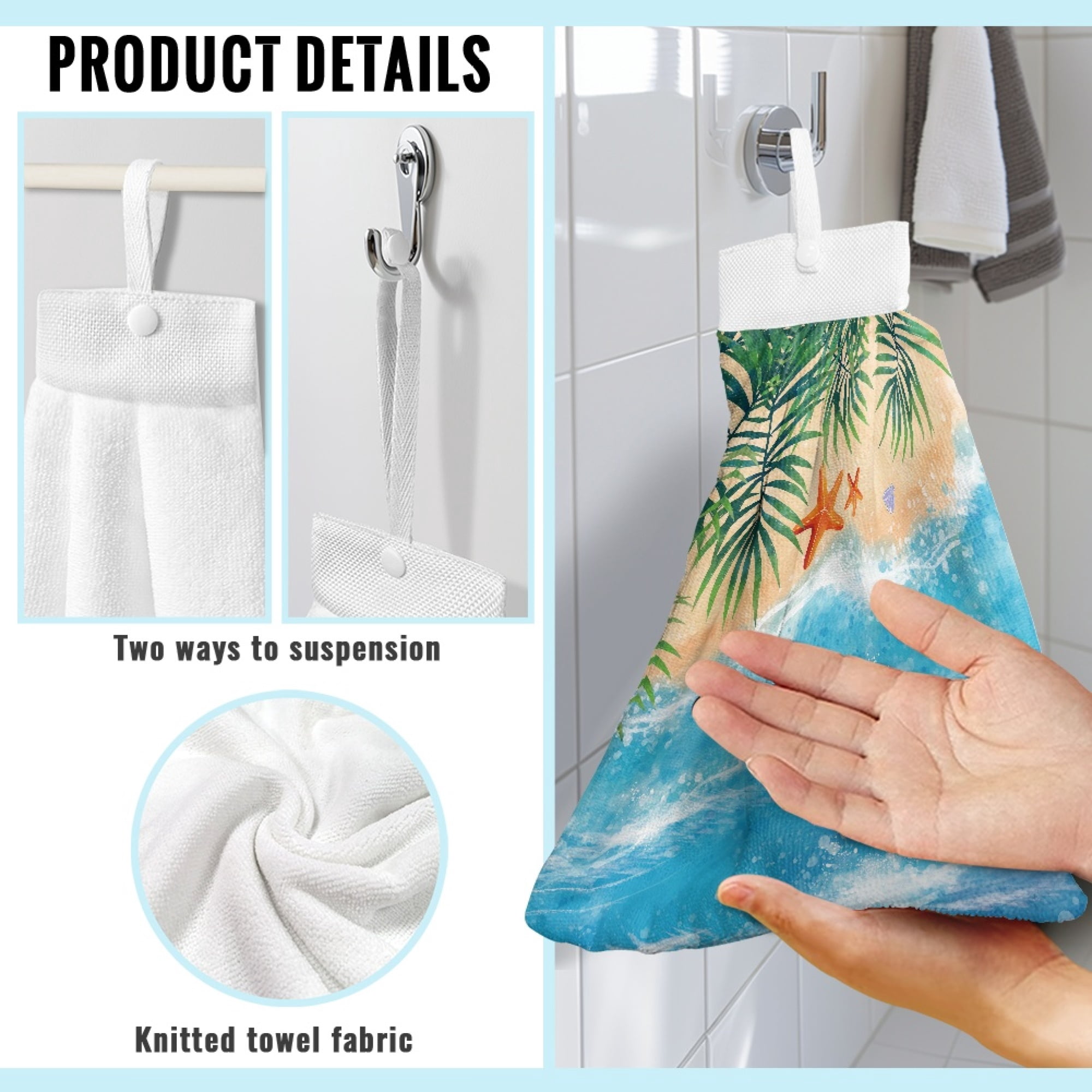 ZIATUBLE Beach Ocean Bathroom Hand Towels Starfish Dish Towels for Kitchen Drying Machine Washable Hanging Dual-Purpose Hand Towel Easy to Install Hanging Tie Towels Tea Towels