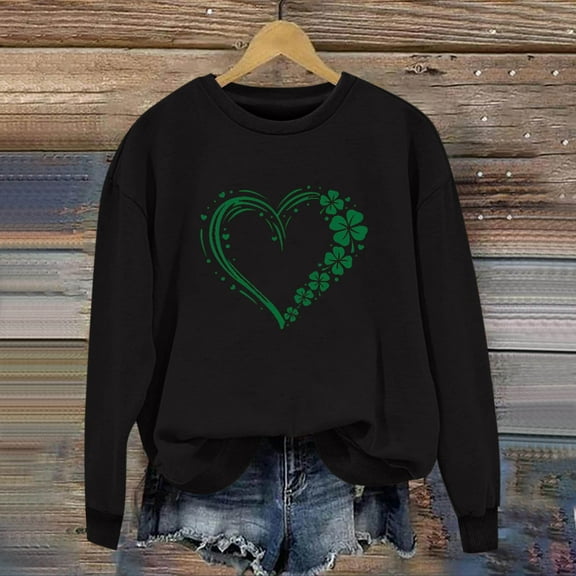 xixinqiwan Womens Oversized St Patrick's Day Sweatshirt,Women Shamrock Shirt Clover Printed Long Sleeve Irish Gift Casual Loose Fit Tops