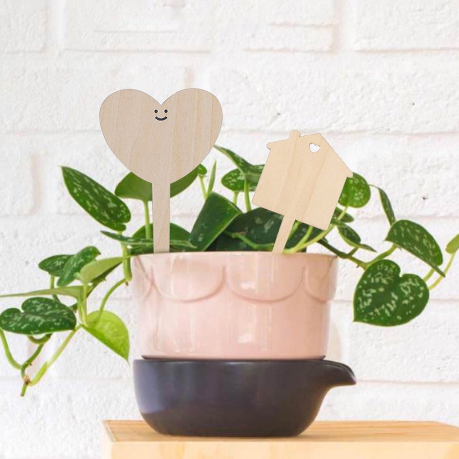 Ybeauty 10Pcs Plant Labels Adorable Cartoon Unpainted T-Shape Wooden Garden Markers Household Supplies