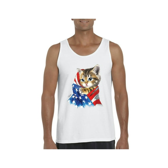 Men's Tank Top for Men - American Flag 4th of July Kitty