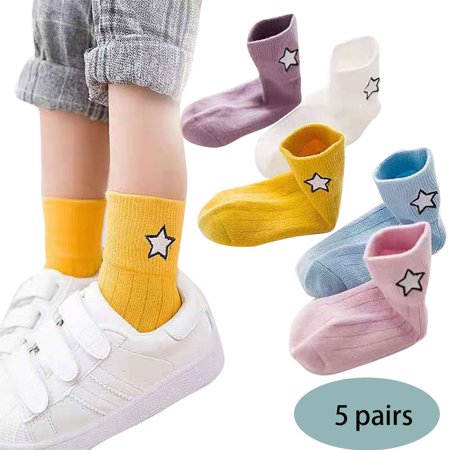 

5 Pairs Kids Baby Cotton Crew Socks Contrast Color Letters Winter Warm Hosiery