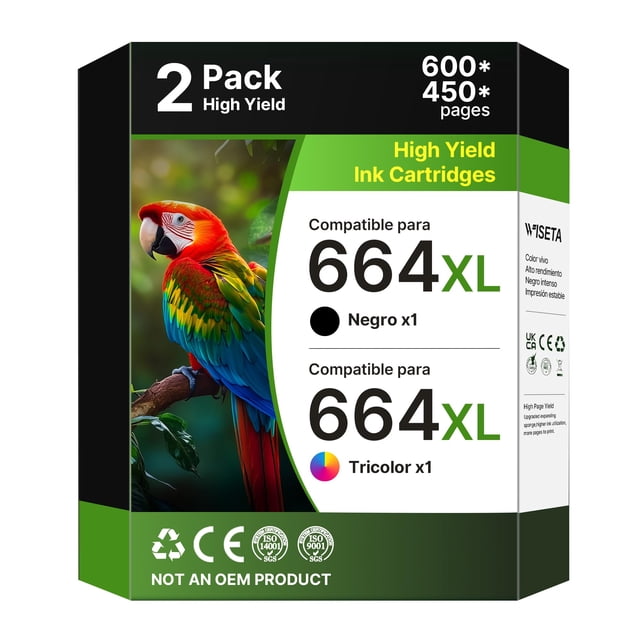 WISETA Cartuchos de Tinta Compatible para HP 664 664XL Compatible con HP DeskJet Ink Advantage 1115 2135 3630 2675 3635 3775 3835 4535 4675 5075 (1 Negro 1 Color)