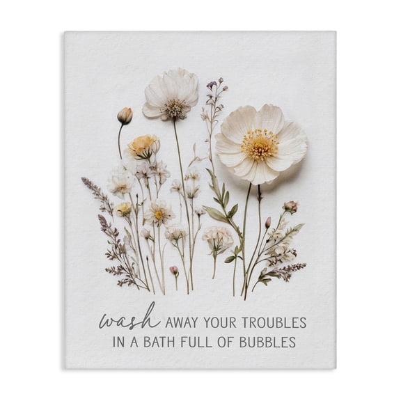 Stupell Industries Shabby Chic Pressed Flowers Wash Away Troubles Canvas Art, 16 x 20, by Lettered and Lined