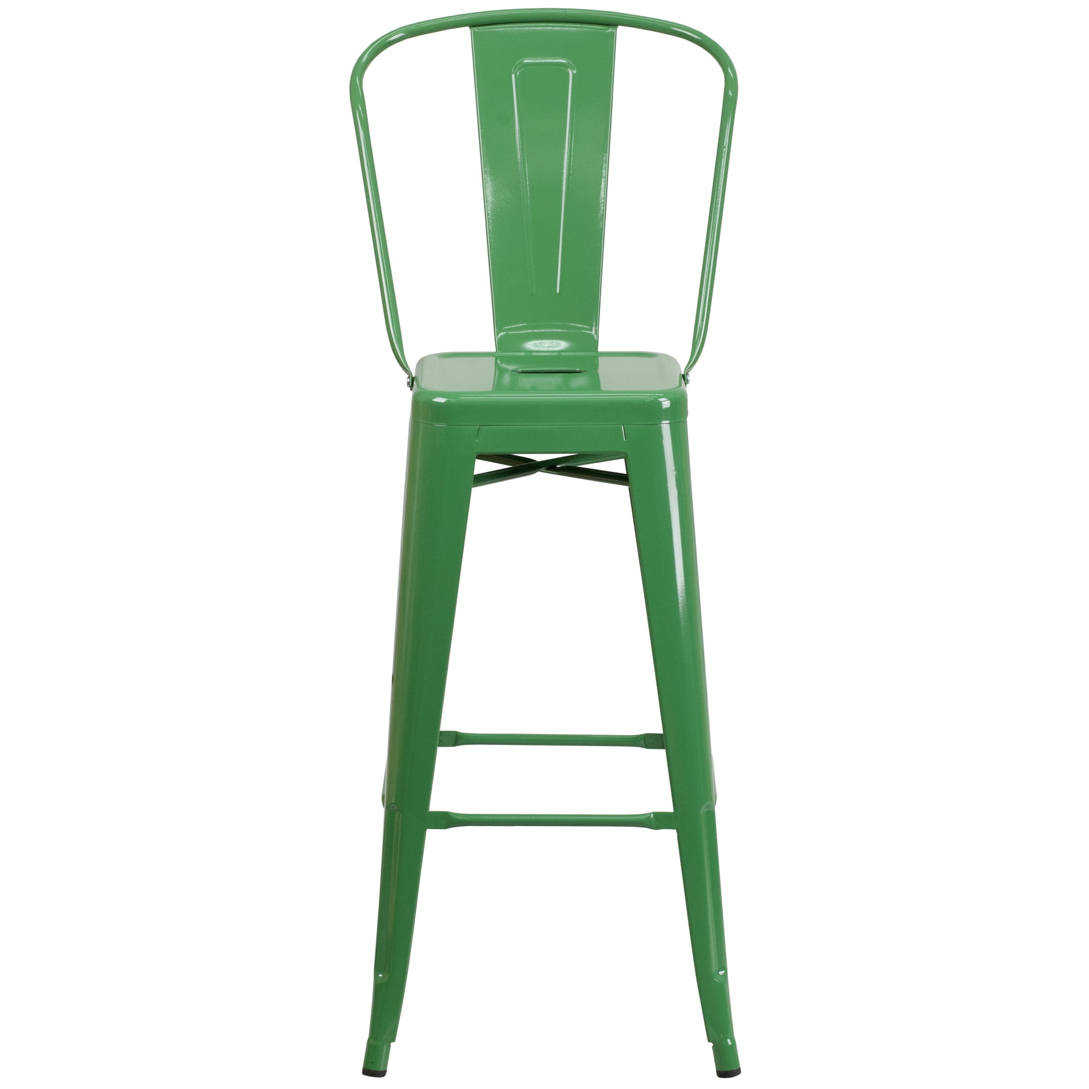 Merrick Lane Contemporary Square Indoor-Outdoor Use Curved slatted back Bar Height Stool, Green