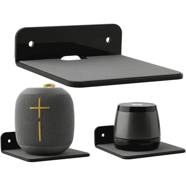 Estantes flotantes pequeños Estantes para altavoces, paquete de 2 estantes de pared pequeños de 4,25, soporte para altavoz para cámara web con altavoz Bluetooth (negro, pequeño)