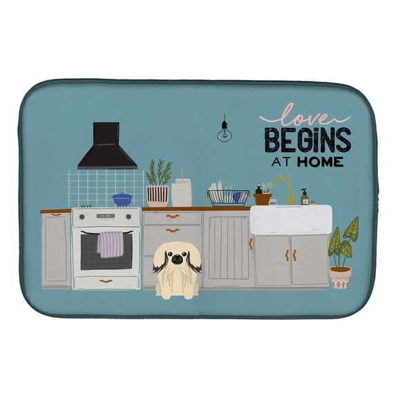 Cream Pekingese Kitchen Scene Dish Drying Mat