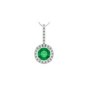 14K%20White%20Gold%20Diamond%20Halo%20Style%20Drop%20Pendant%20with%206%20MM%20Green%20Emerald%20of%201.25%20Carat%20TGW