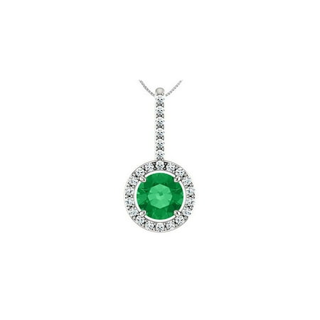 14K%20White%20Gold%20Diamond%20Halo%20Style%20Drop%20Pendant%20with%206%20MM%20Green%20Emerald%20of%201.25%20Carat%20TGW