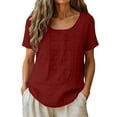 thumbnail image 3 of Thousandth Women's Cotton Blend Blouse Breathable Loose Fit Summer Tops Crew Neck Casual T-Shirt Embroidered Short Sleeve Blouses for Daily Wear, 3 of 8