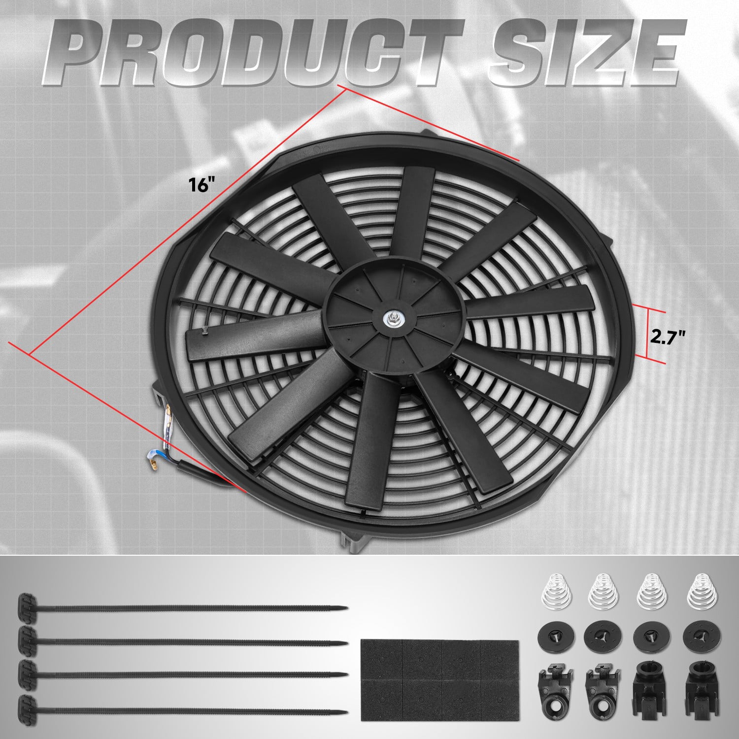 DNA Motoring 16 Inch High Performance Black Slim Electric Radiator Cooling Fan Assembly Kit