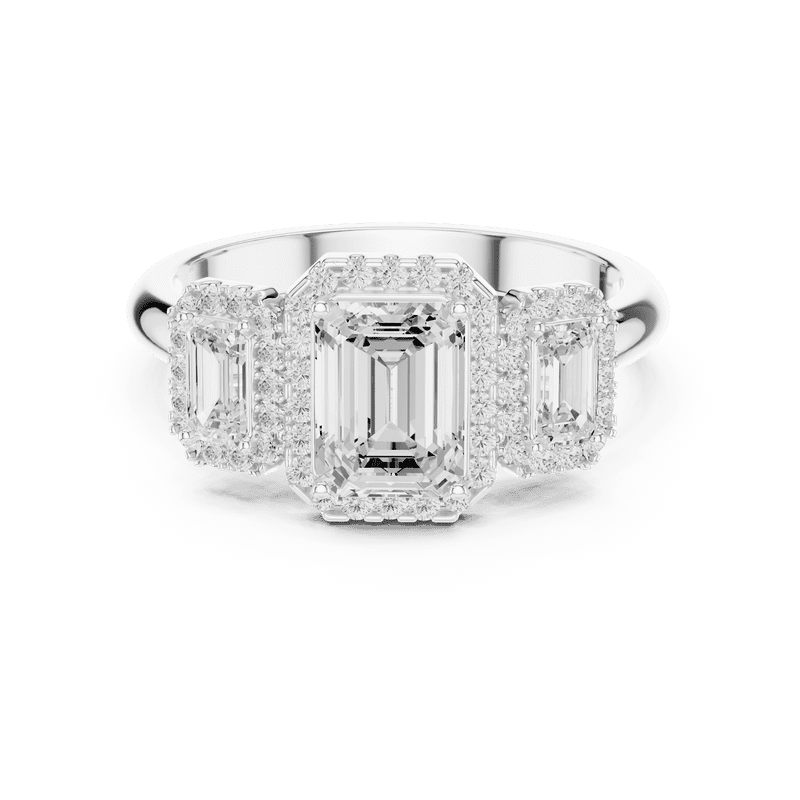 Zuwelria 1.47 Carat Beautiful Emerald Cut | D/VVS1 Moissanite Diamond Engagement Ring - 3 Stone Bridal Ring - Promise Ring | 18K White Gold Over Sterling Silver | D/VVS1 Size 5